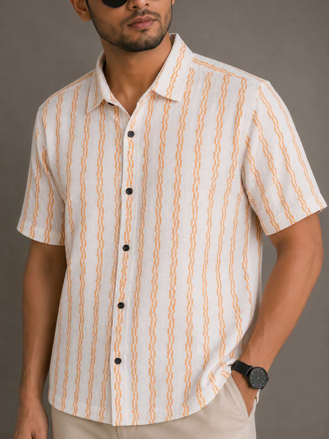 Image of VINTHON Men Printed Casual Red, Orange Shirt