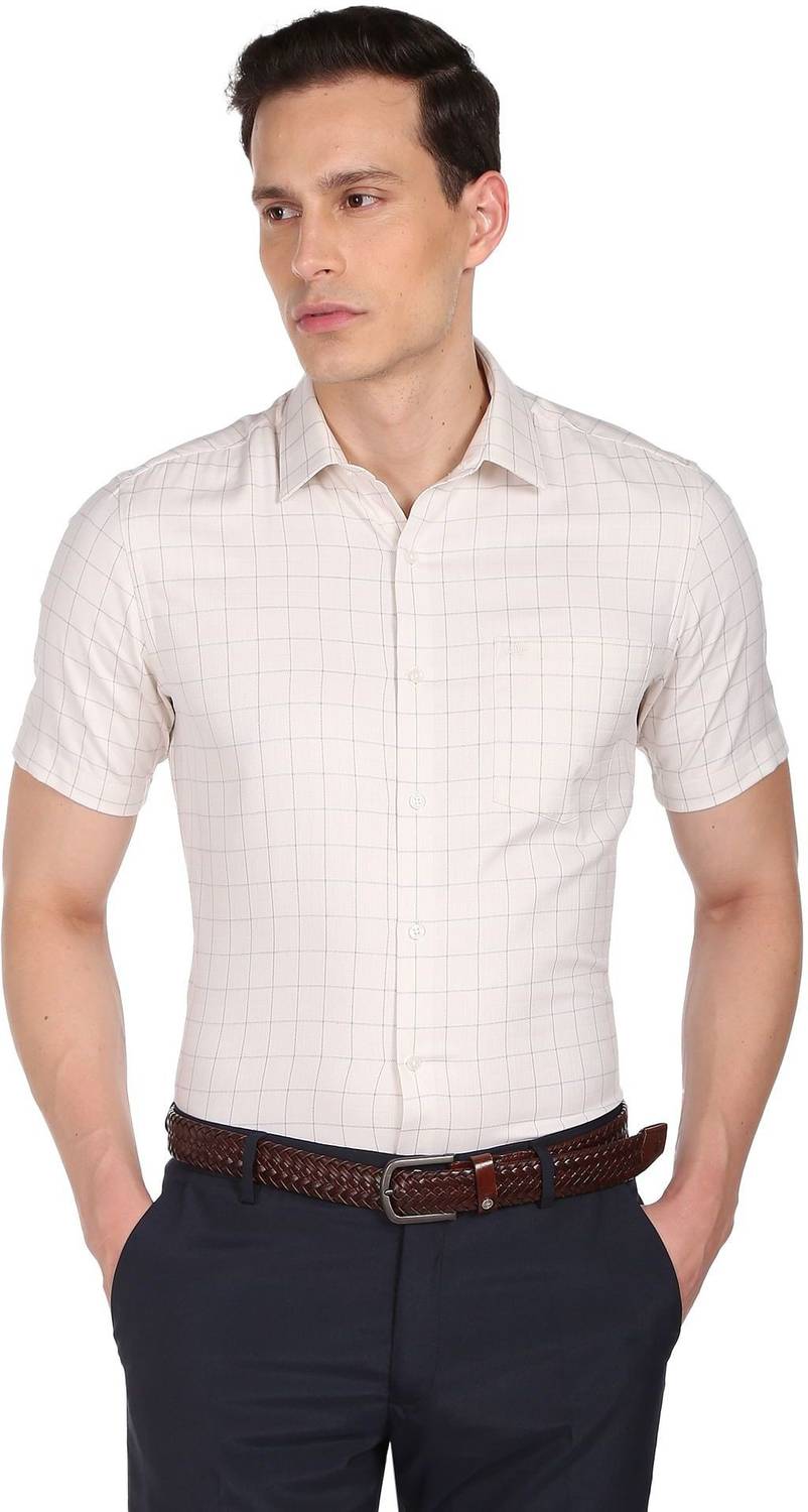 ARROW Men Checkered Formal White Shirt
