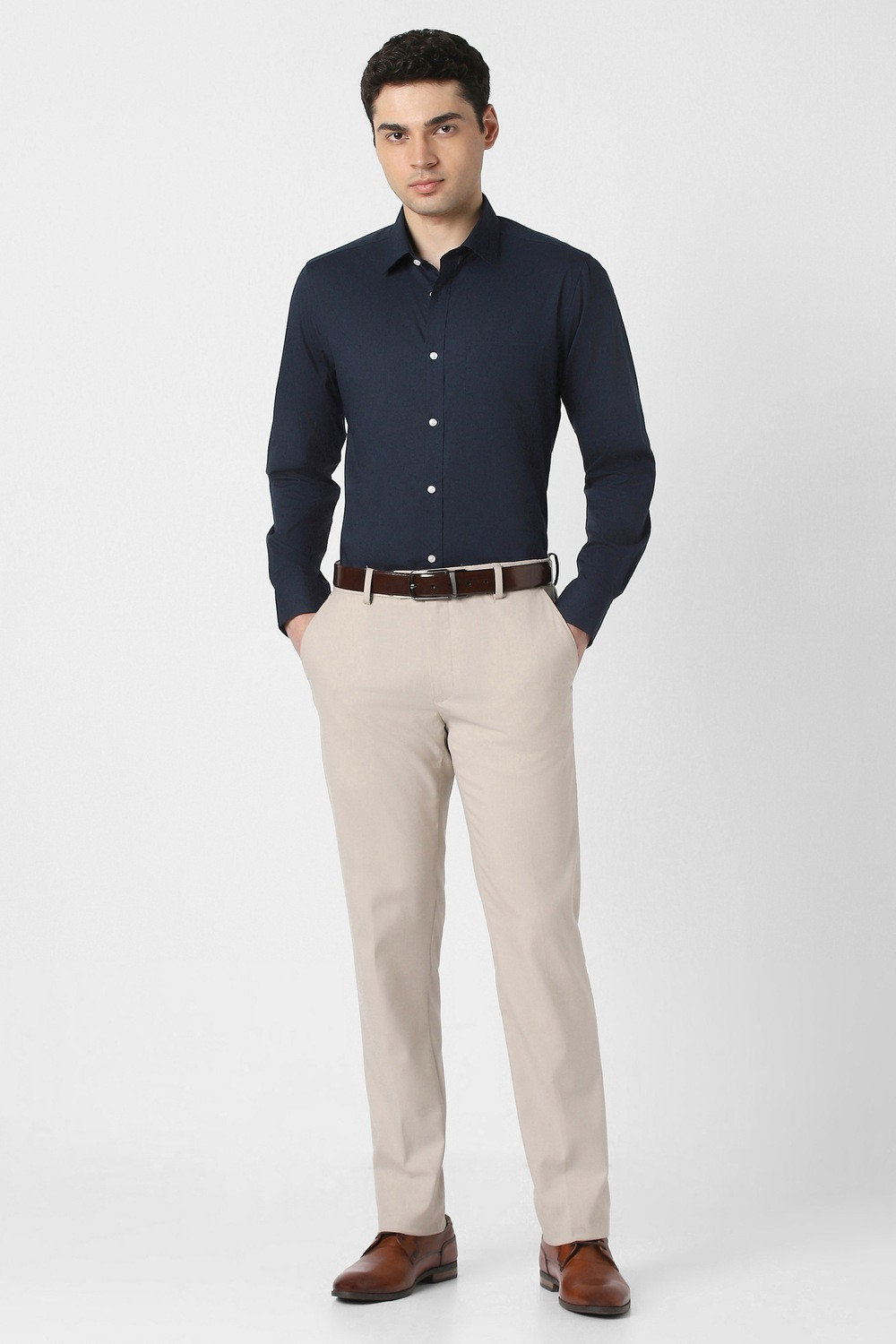 Image of PETER ENGLAND Men Solid Formal Dark Blue Shirt