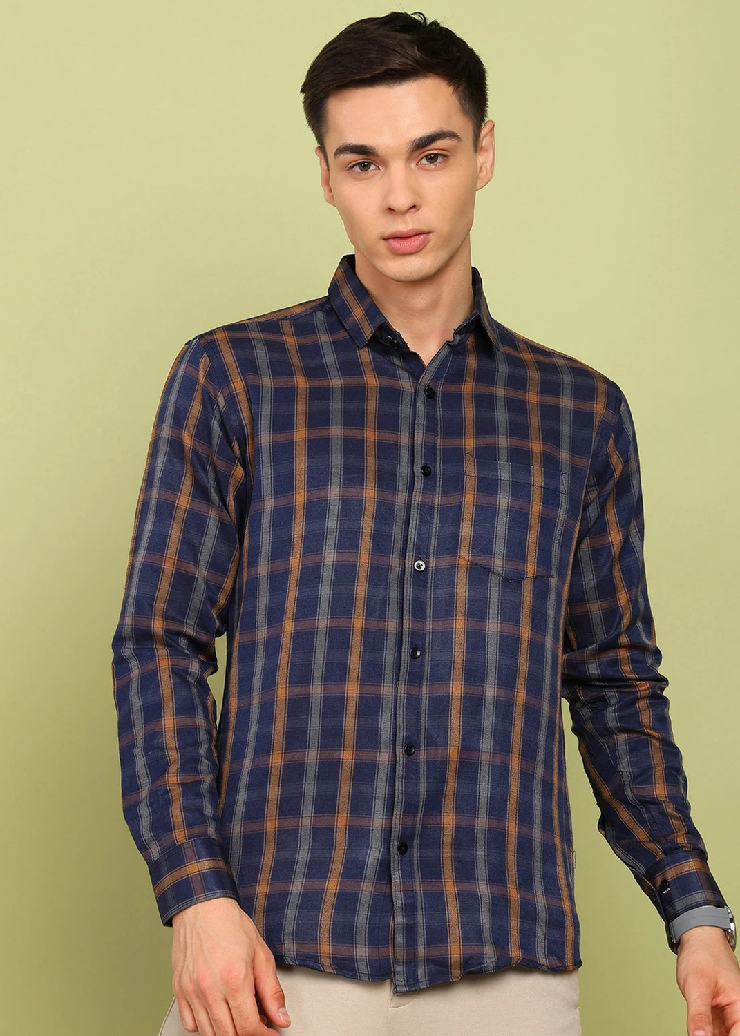 Image of METRONAUT Men Checkered Casual Brown Shirt