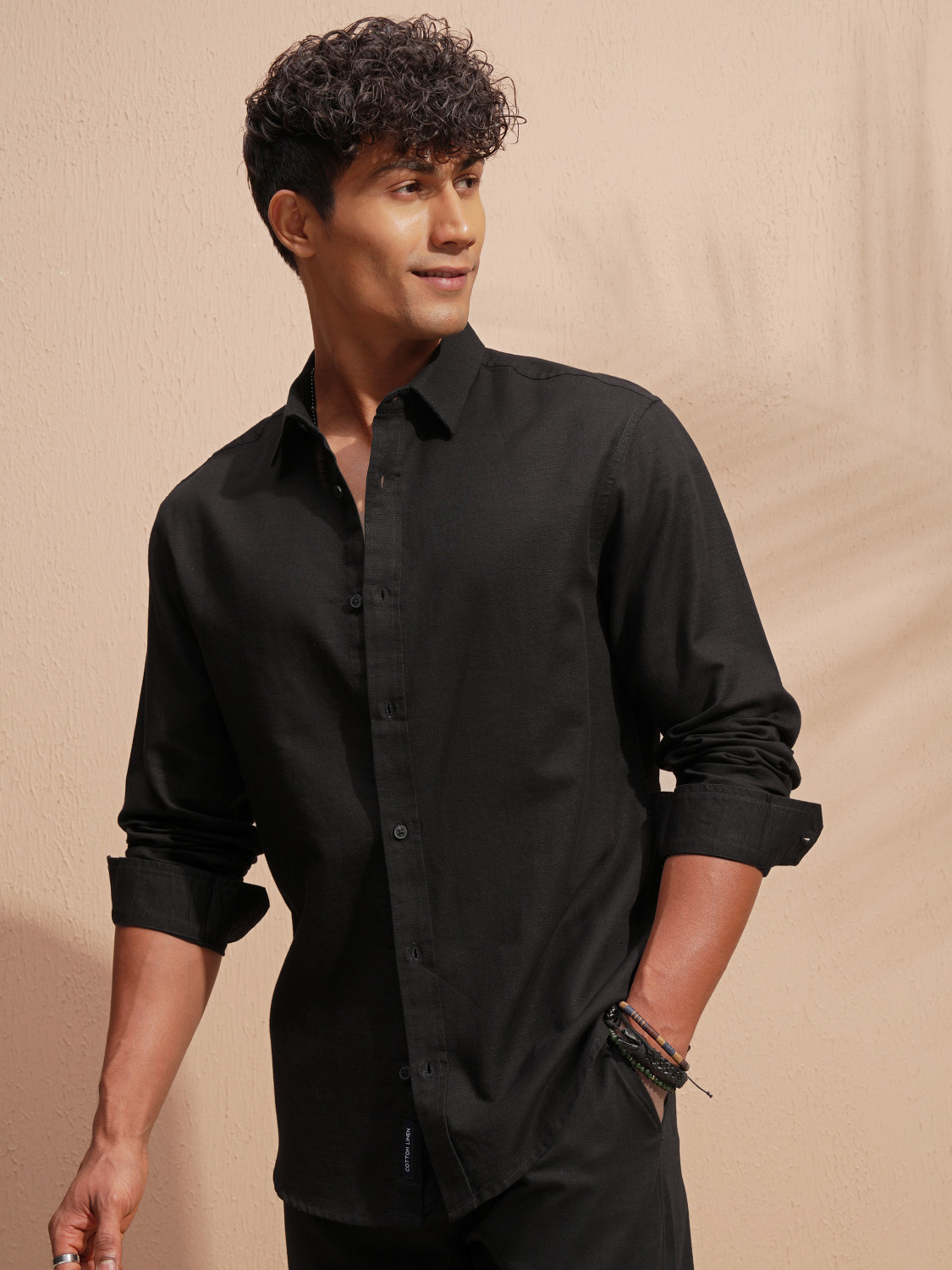 Image of HIGHLANDER Men Self Design Casual Black Shirt