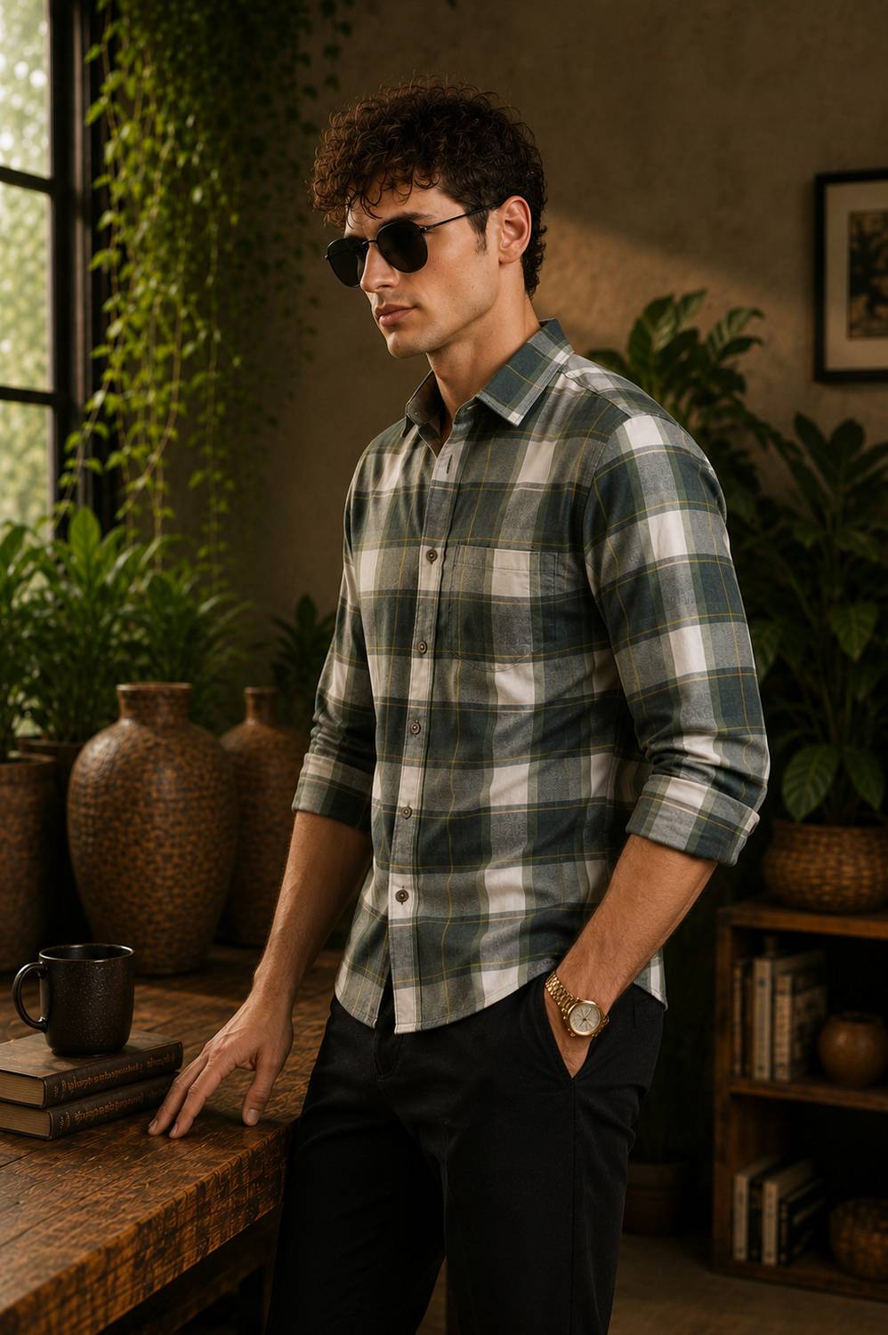 INFINITYGALLARY Men Checkered Green Shirt - Image 3