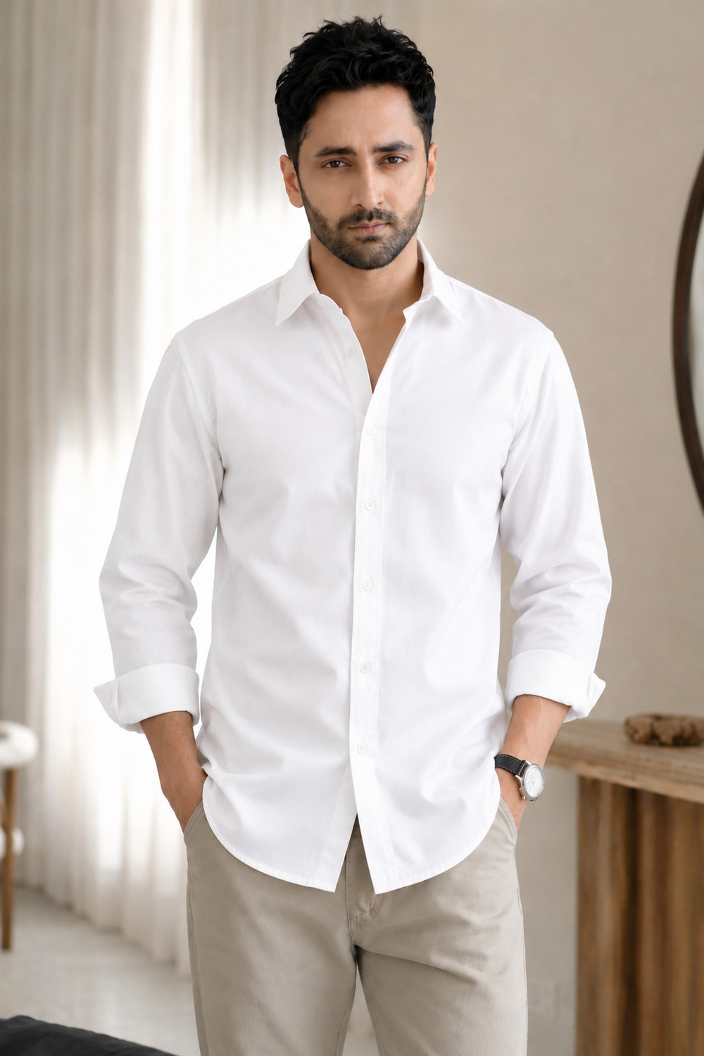 Image of BROCON Men Solid Casual White Shirt