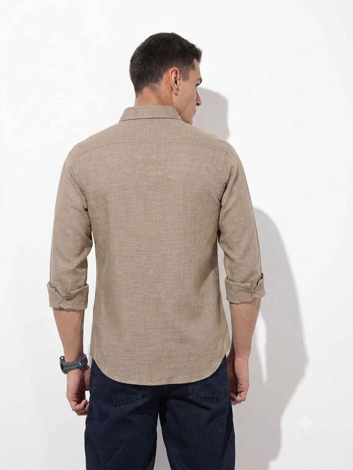 Image of METRONAUT Men Solid Casual Beige Shirt