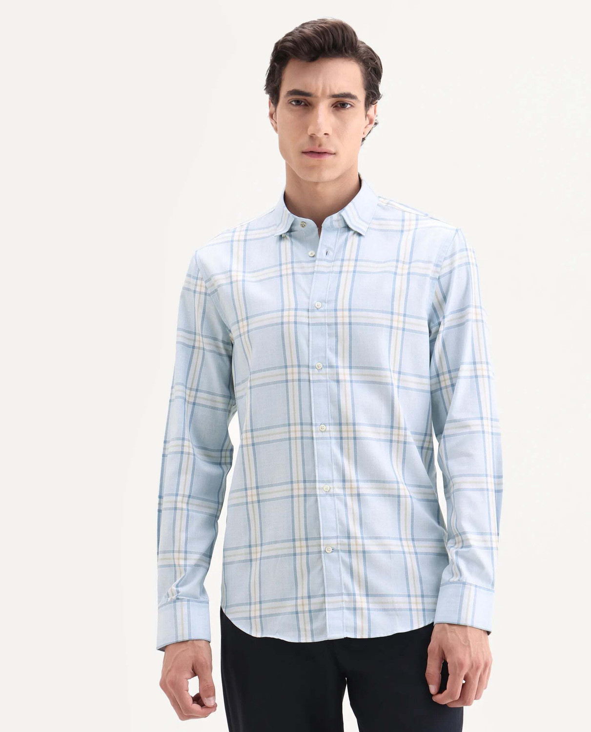 Image of RARE RABBIT Men Checkered Casual Blue Shirt