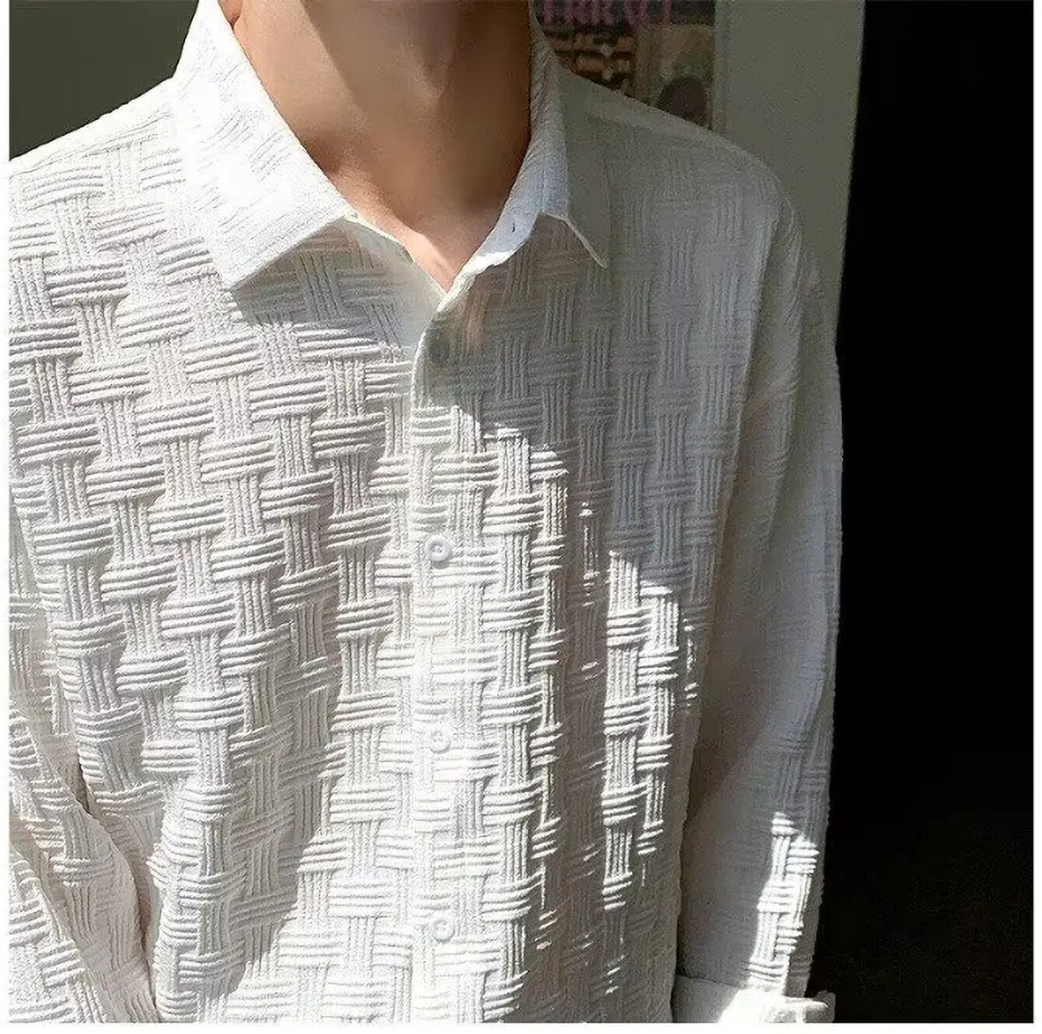 Image of Leriya Fashion Men Self Design Casual White Shirt