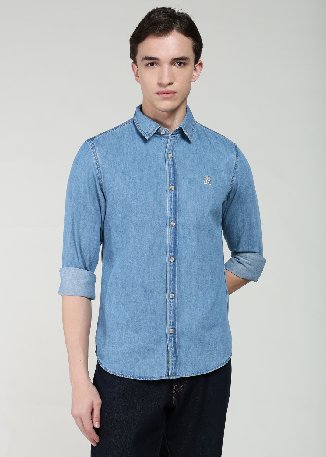 Image of Spykar Men Slim Fit Solid Casual Shirt