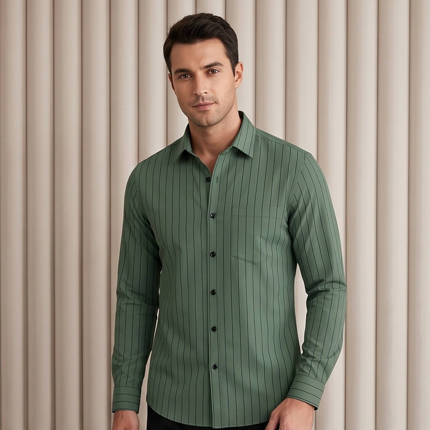 Boninos Men Striped Casual Green Shirt - Image 2