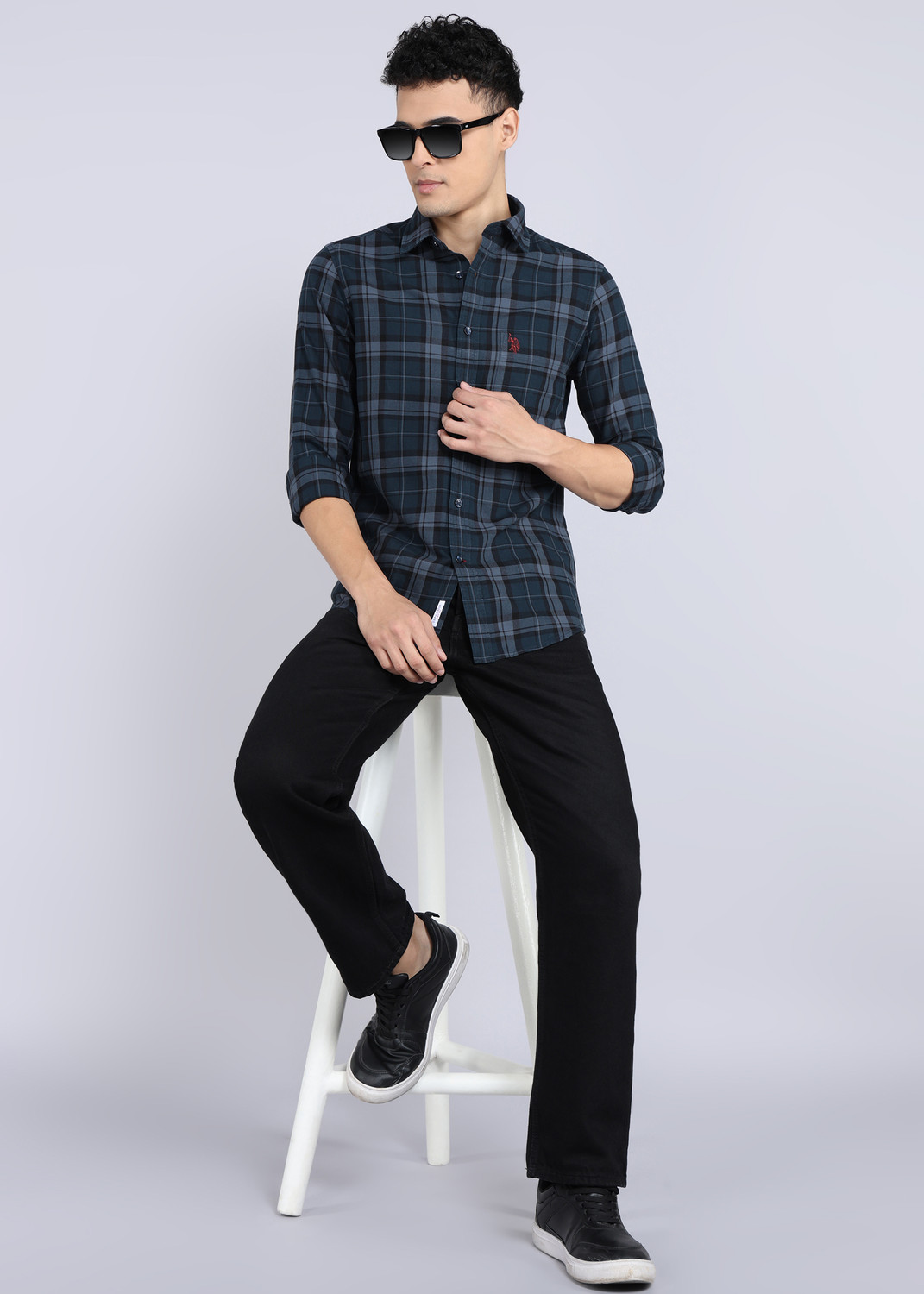 Image of U.S. POLO ASSN. Men Checkered Casual Green Shirt