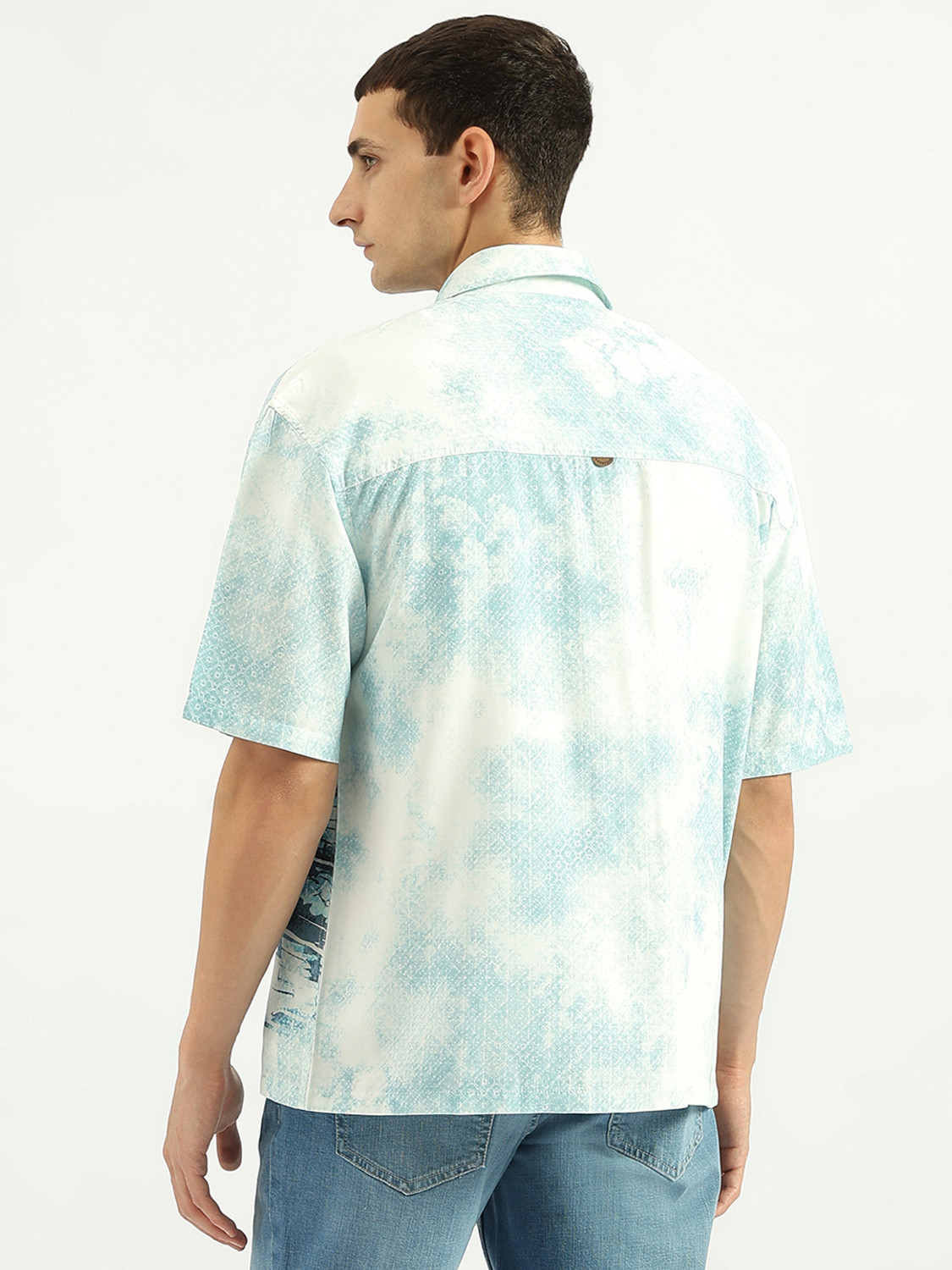 Image of United Colors of Benetton Men Printed Casual Blue Shirt