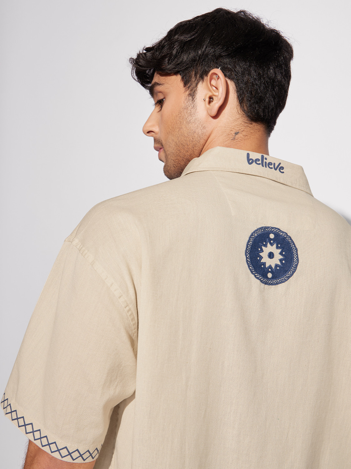 Image of The Souled Store Men Embroidered Casual Beige Shirt