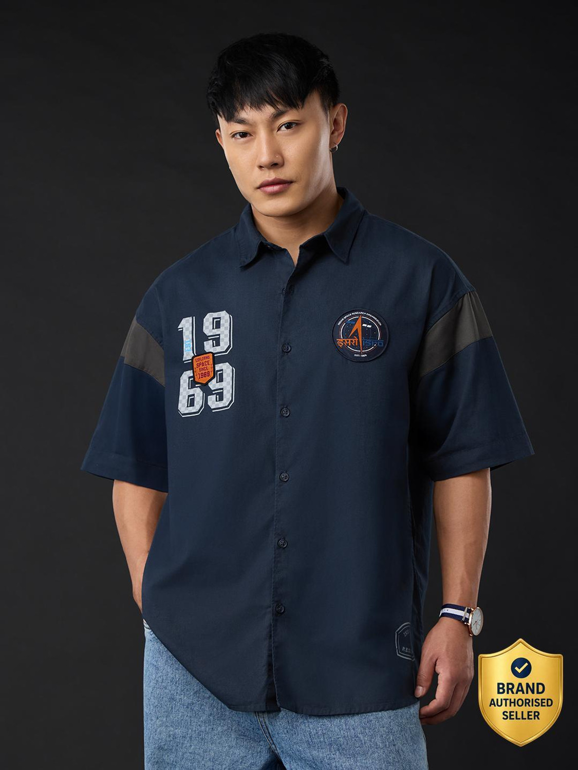 Image of The Souled Store Men Printed Casual Dark Blue Shirt