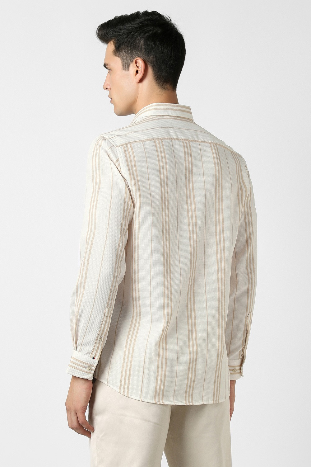 Image of PETER ENGLAND Men Striped Casual Beige Shirt