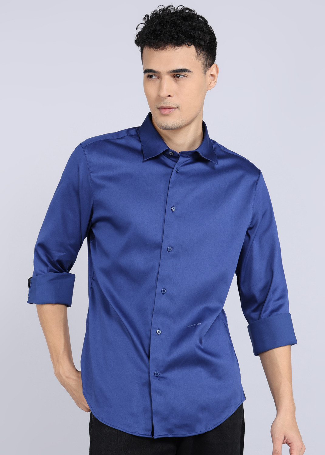 Image of RARE RABBIT Men Solid Casual Blue Shirt