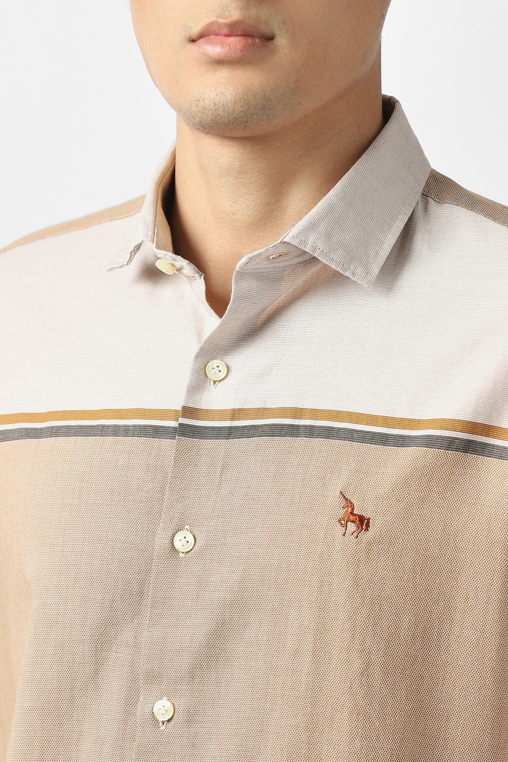 Image of VAN HEUSEN SPORT Men Striped Casual Beige Shirt