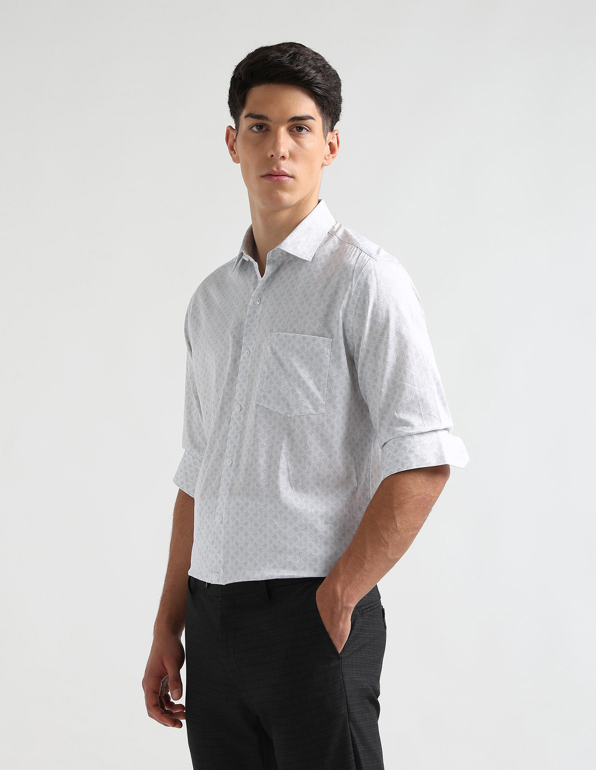 Image of ARROW Men Printed Formal Grey Shirt