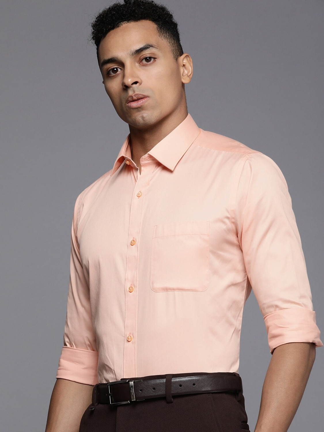Image of Raymond Men Solid Formal Orange Shirt