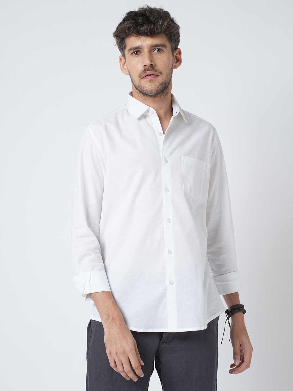 Image of VASTRADO Men Solid Casual White Shirt