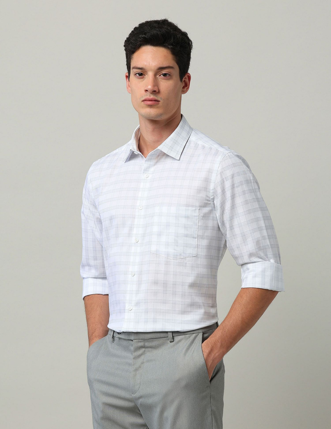 Image of ARROW Men Regular Fit Checkered Spread Collar Formal Shirt
