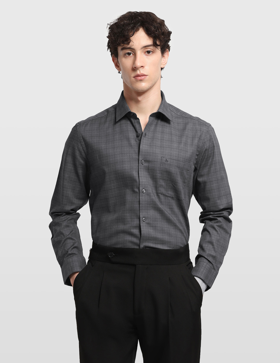 Image of ARROW Men Checkered Formal Grey Shirt