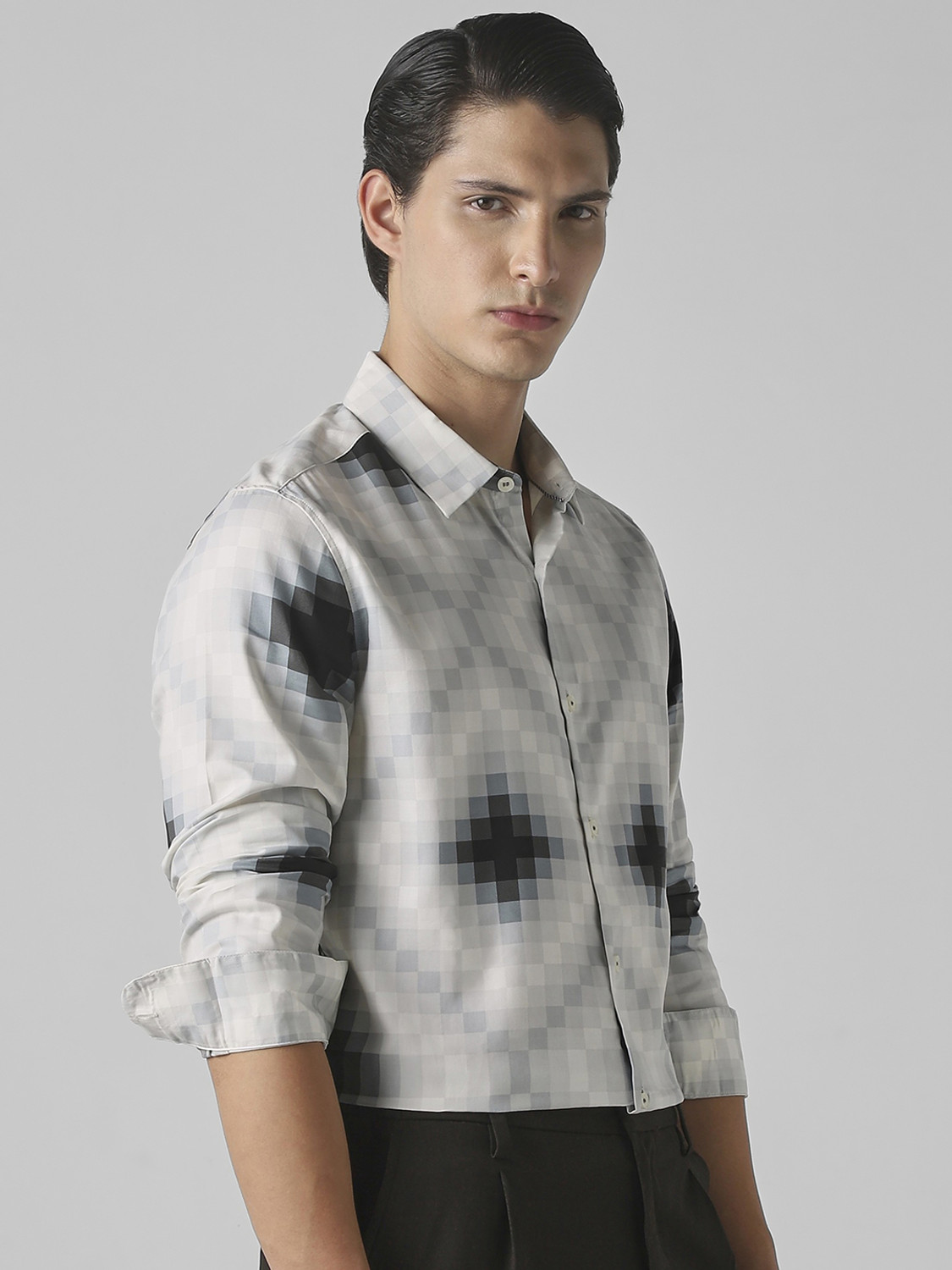 Image of MUFTI Men Printed Casual Grey Shirt