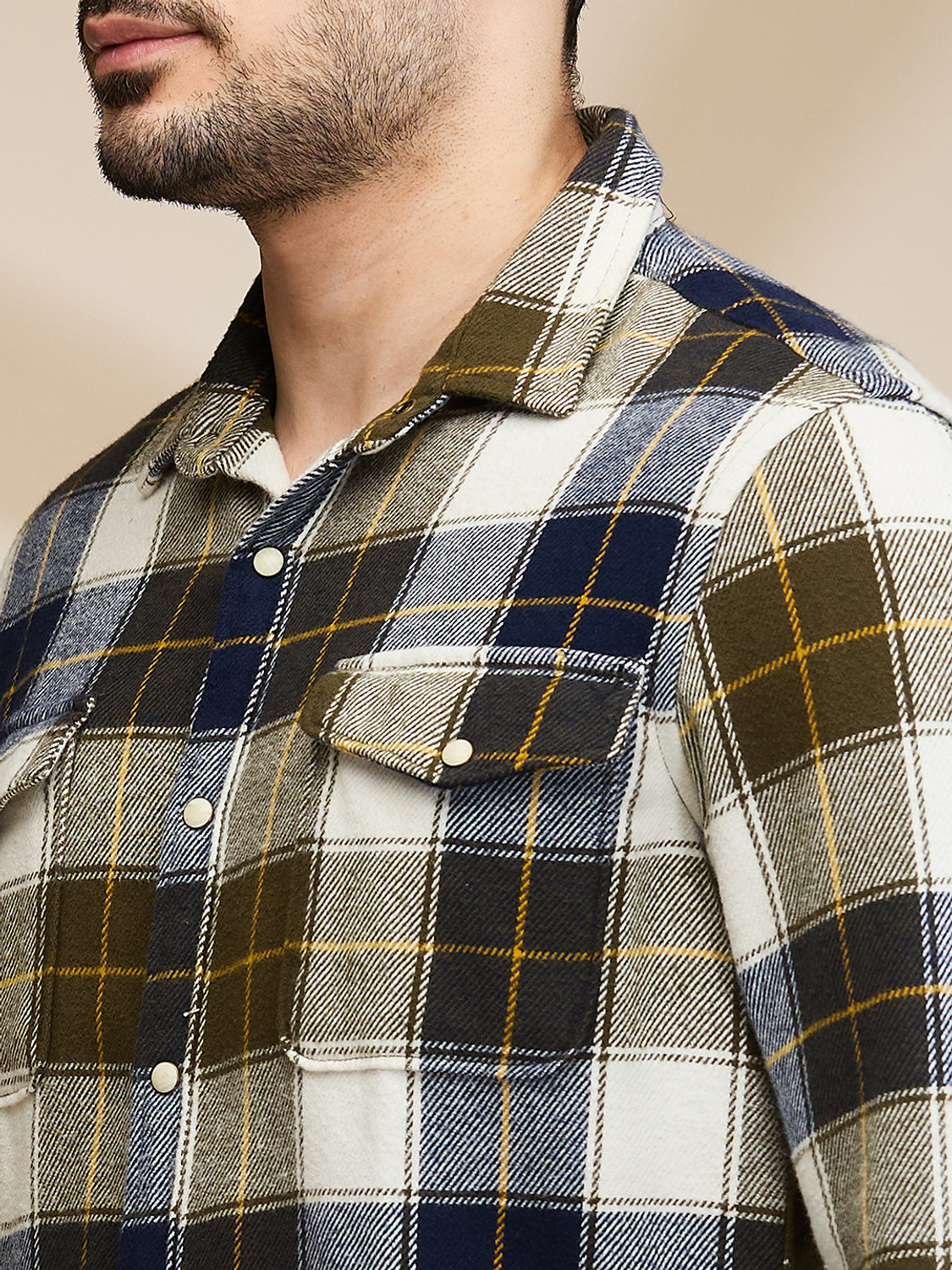Image of BEING HUMAN Men Checkered Casual Dark Green Shirt