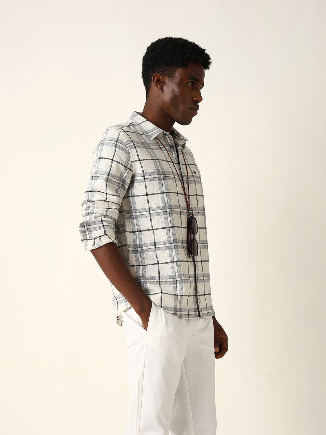 Image of THE BEAR HOUSE Men Checkered Casual White Shirt