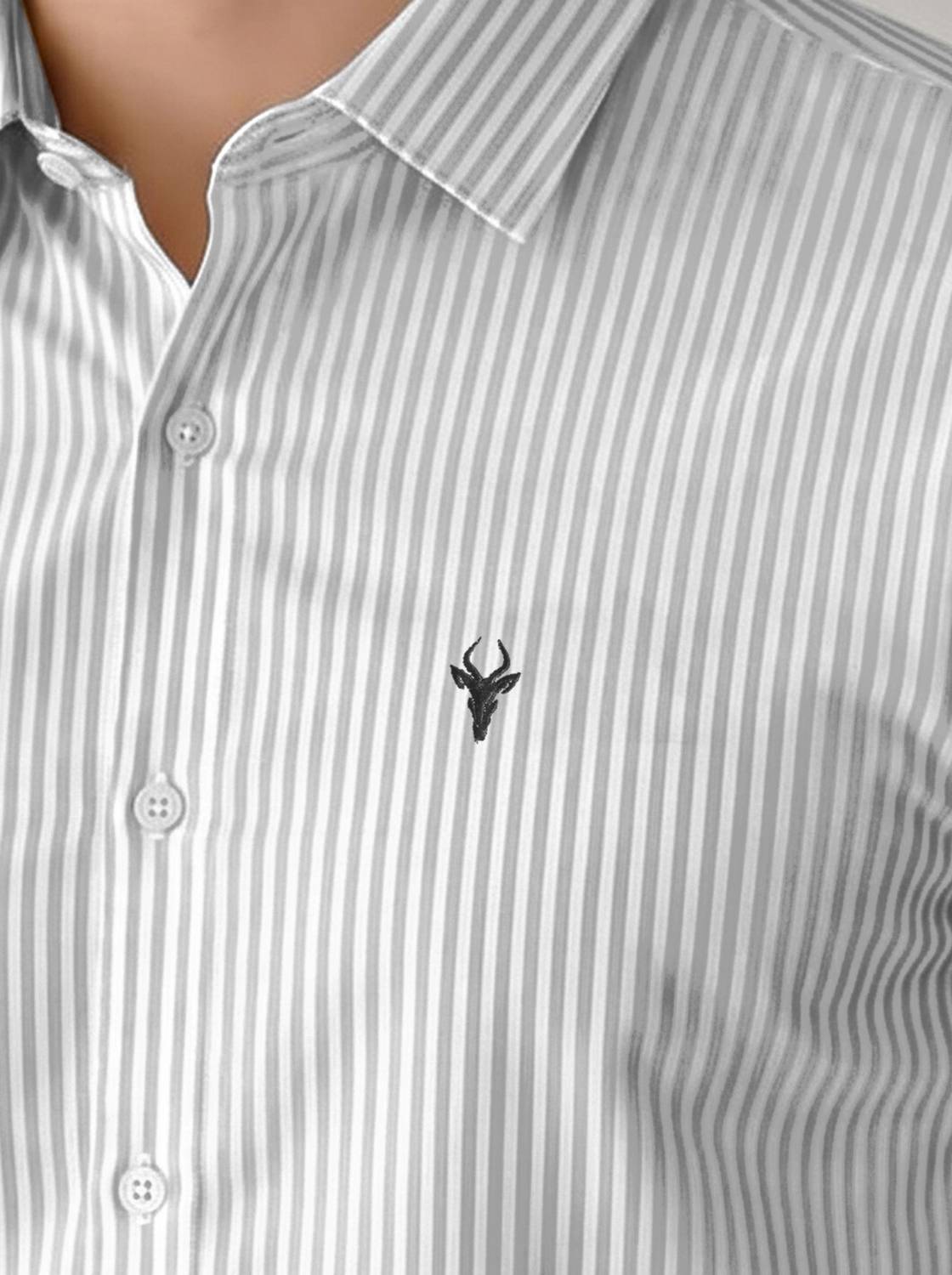 VG BROTHER Men Striped Casual Grey, White Shirt - Image 3