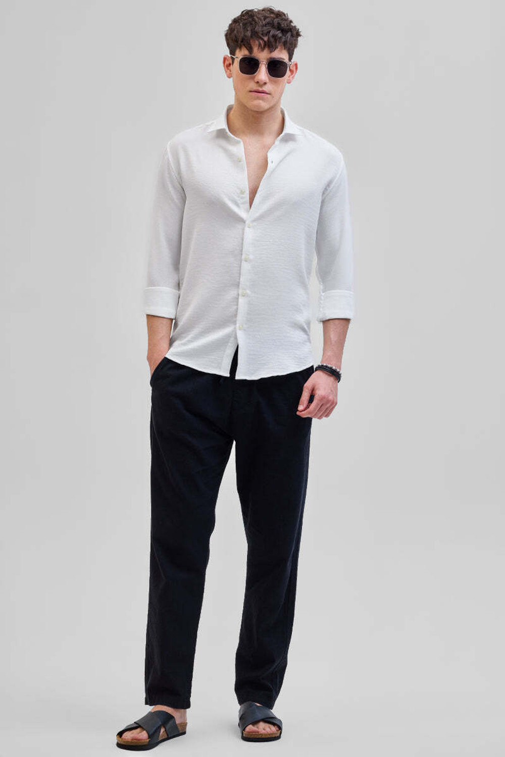 Image of Snitch Men Solid Casual White Shirt