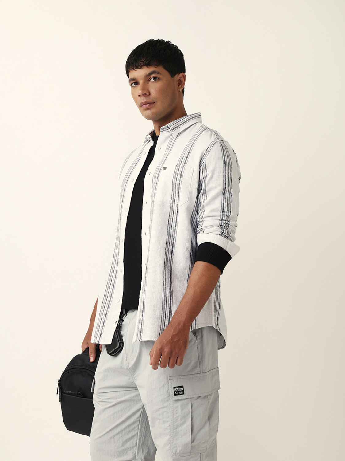 Image of THE BEAR HOUSE Men Striped Casual White Shirt