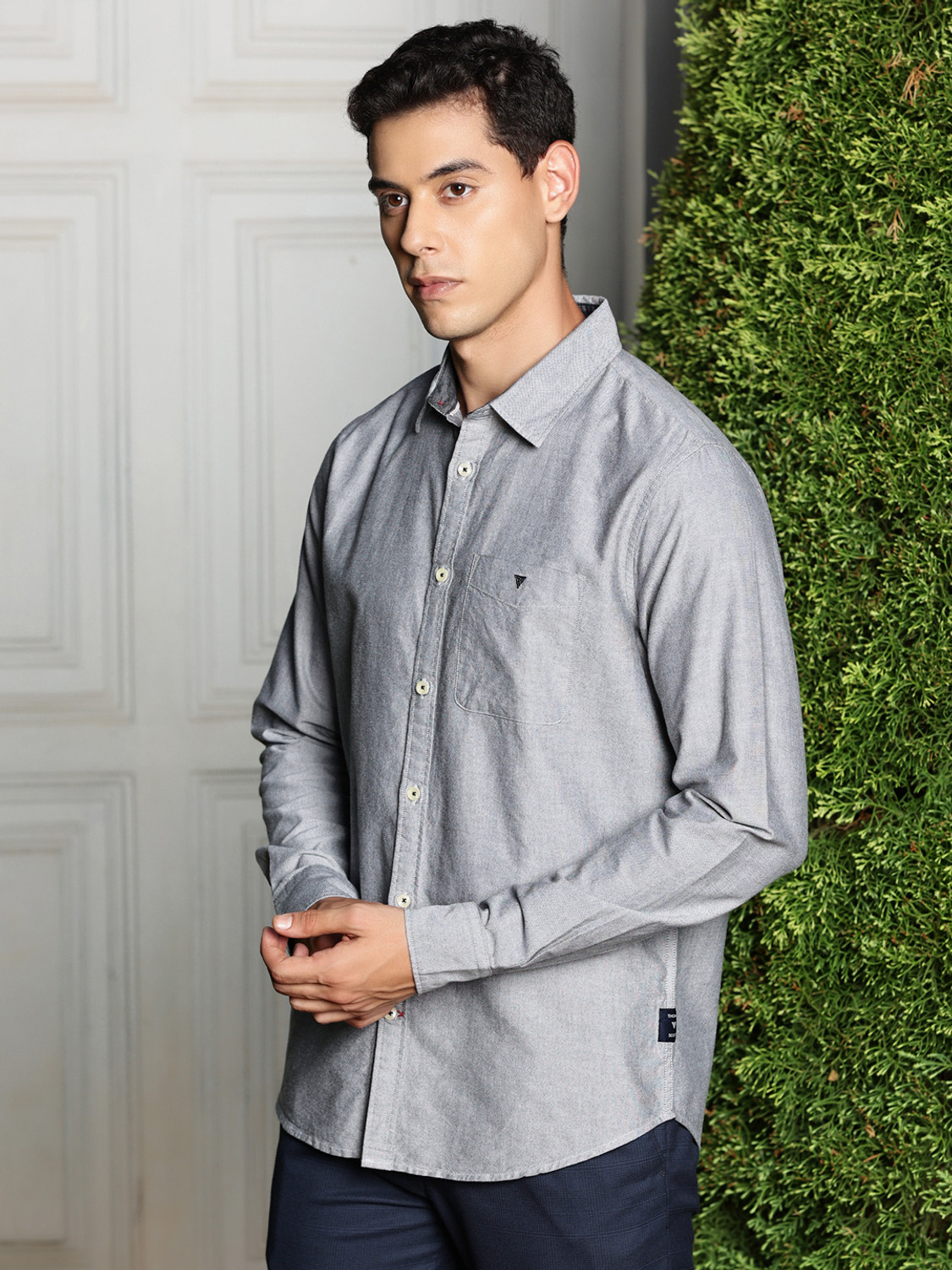 Image of THOMAS SCOTT Men Self Design Formal Black Shirt