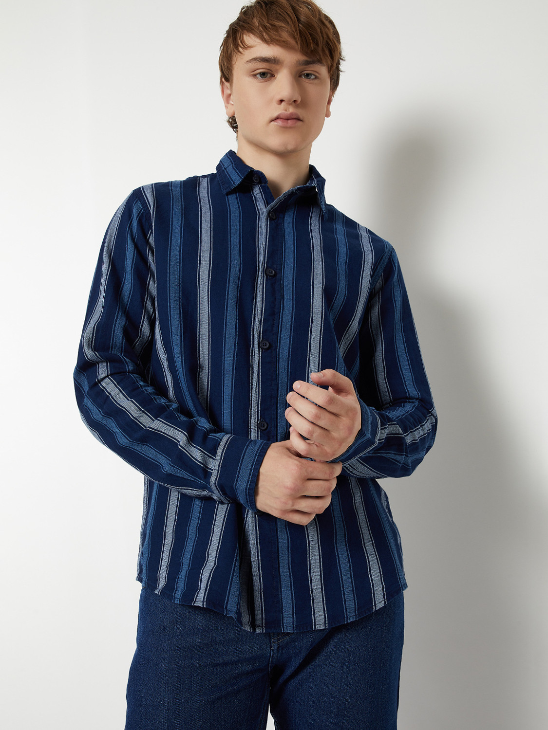 Image of MAX Men Striped Casual Blue Shirt