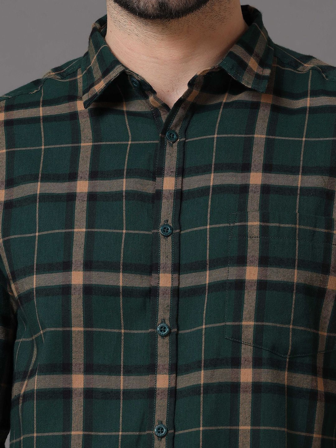 Image of HERE&NOW Men Checkered Casual Green Shirt