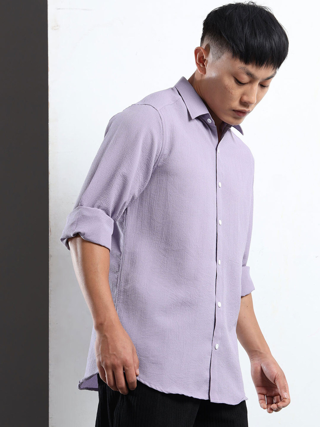 Image of Voroxy Men Solid Casual Purple Shirt