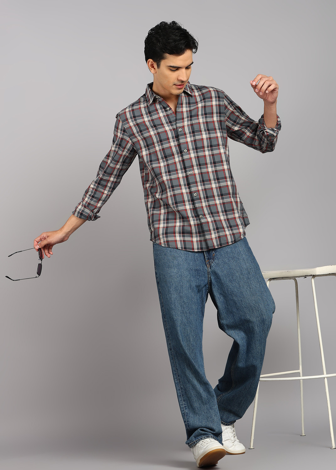 Image of FLYING MACHINE Men Checkered Casual Multicolor Shirt