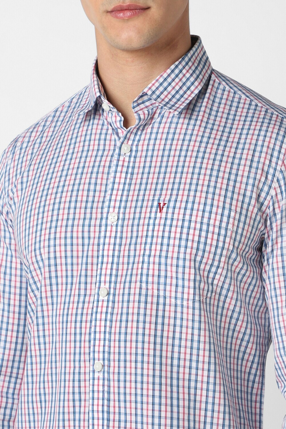 Image of VAN HEUSEN Men Checkered Casual Blue Shirt