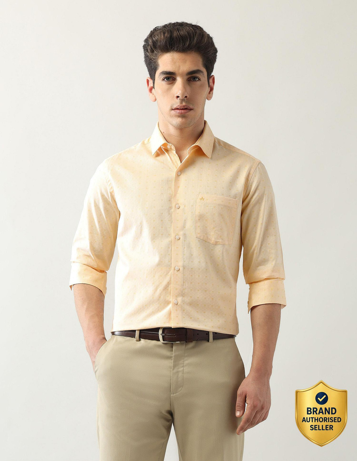 Image of ARROW Men Checkered Formal Yellow Shirt
