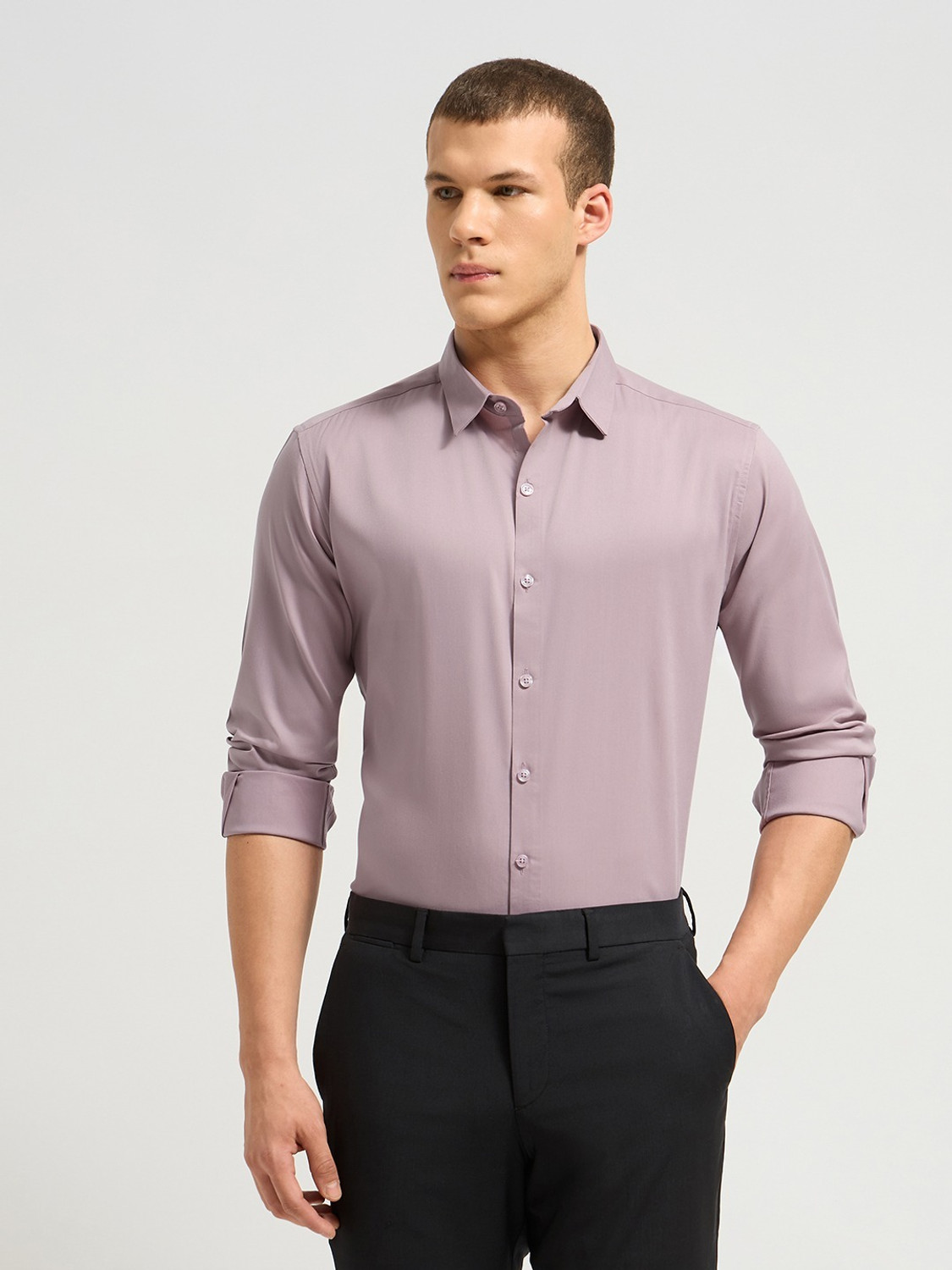 Image of MISCHIEF Monkey Men Solid Casual Pink Shirt