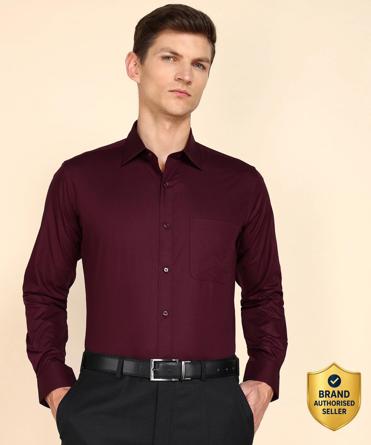 Image of Raymond Men Solid Formal Maroon Shirt