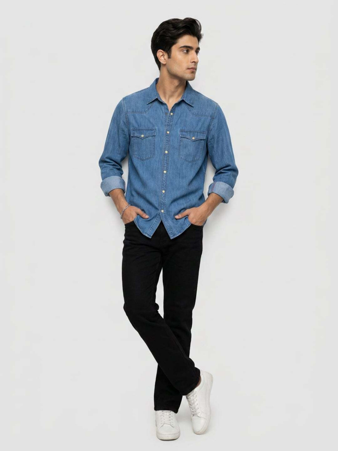 Image of Spykar Men Regular Fit Solid Spread Collar Casual Shirt
