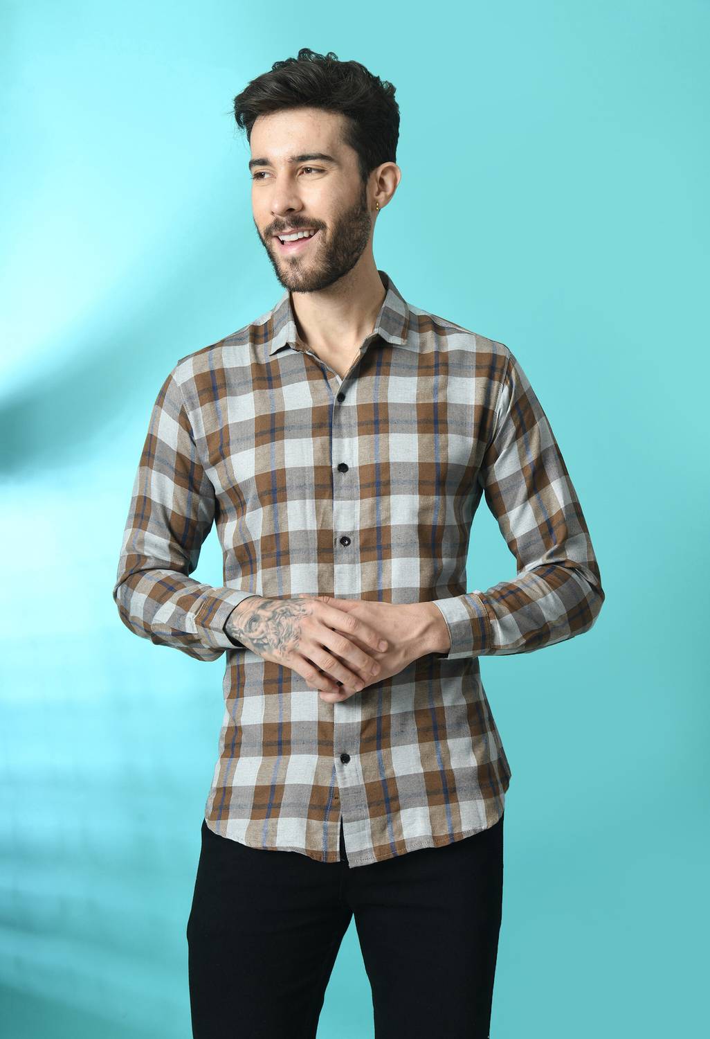 Tanip Men Checkered Casual Orange Shirt