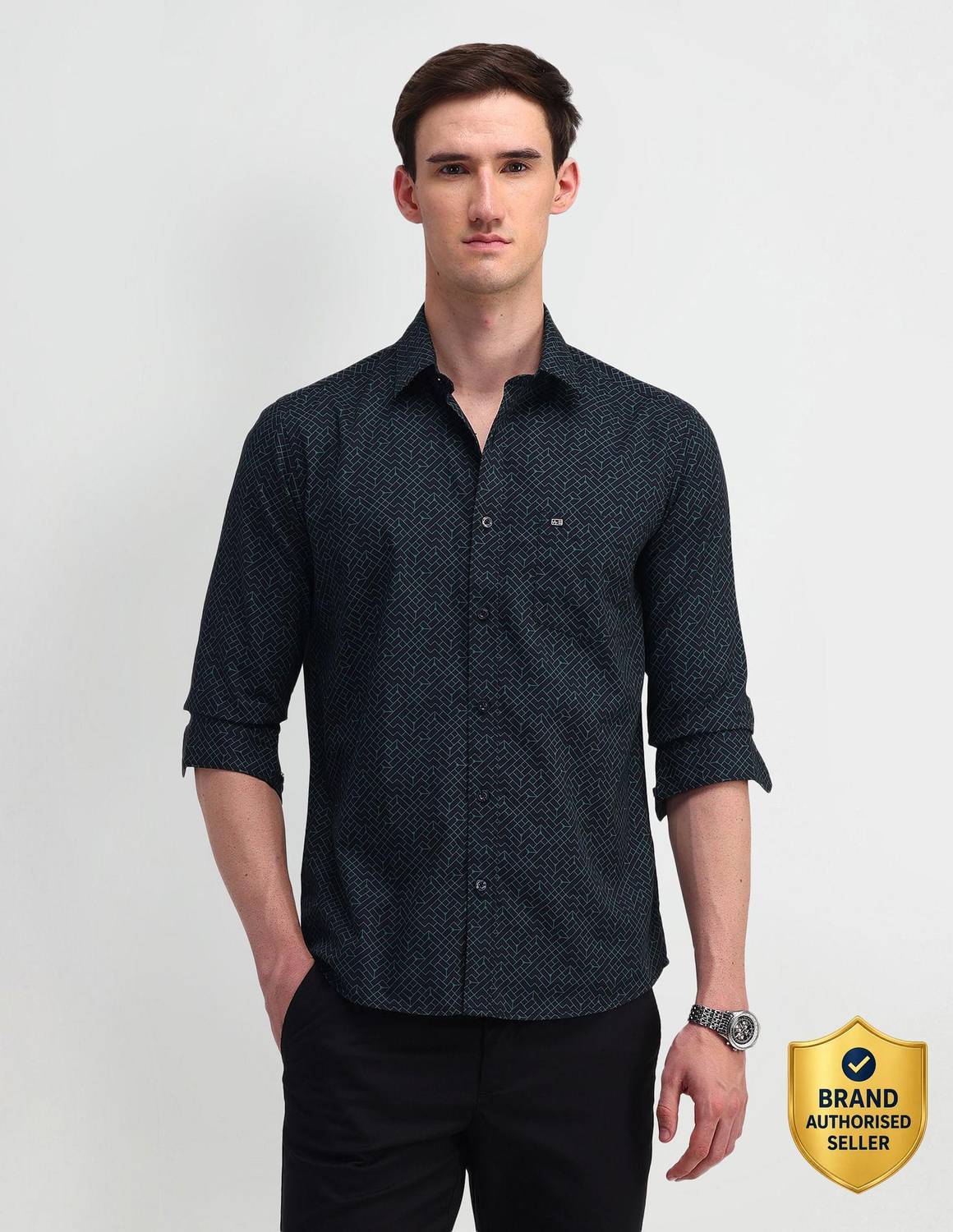 Arrow Sport Men Geometric Print Casual Blue Shirt