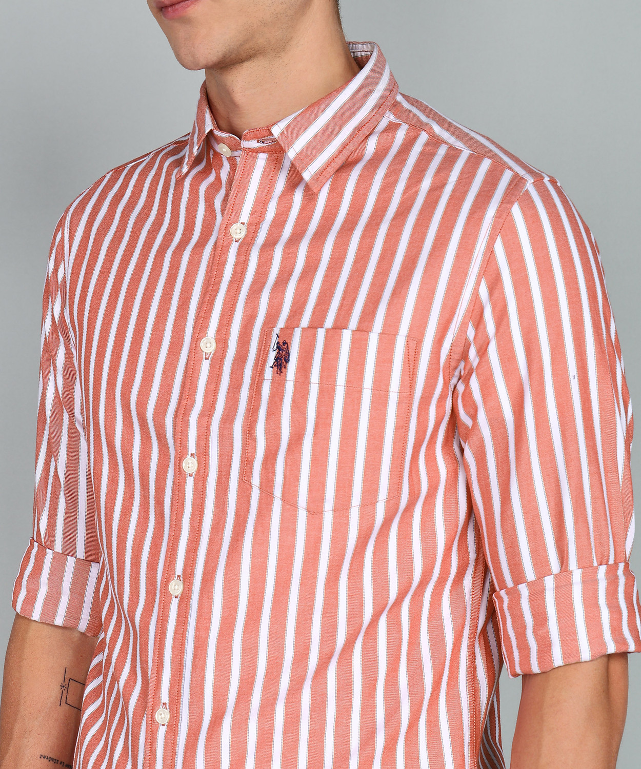 Image of U.S. POLO ASSN. Men Striped Casual Red Shirt