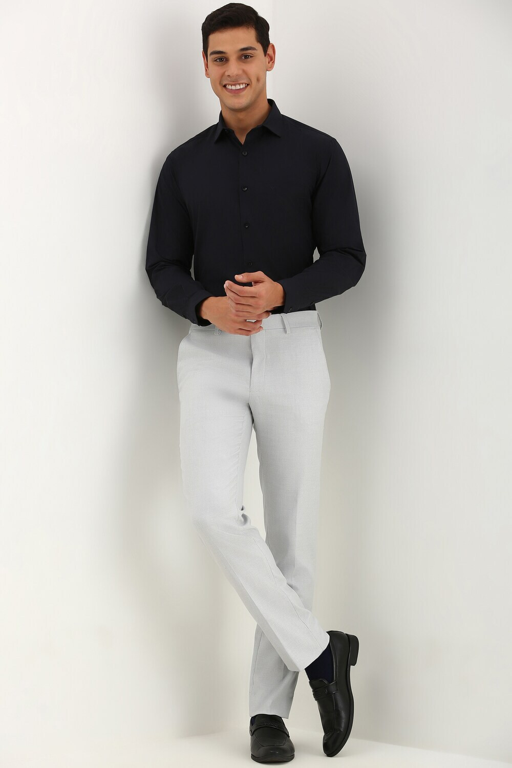 Image of Allen Solly Men Solid Formal Black Shirt