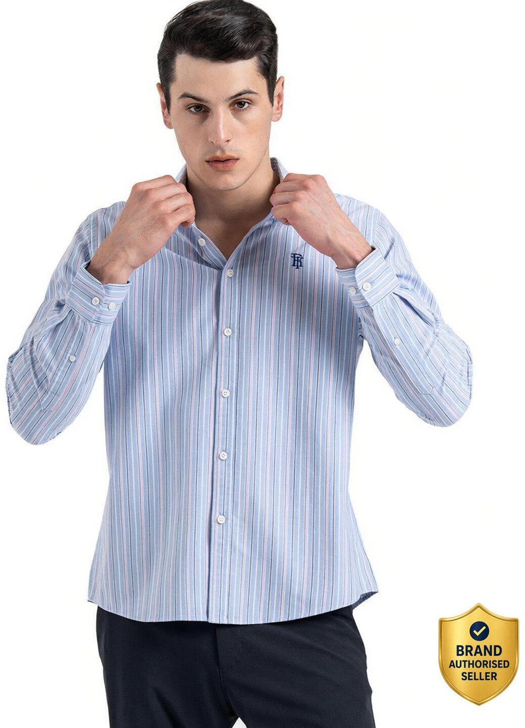 Image of RED TAPE Men Striped Casual Blue Shirt