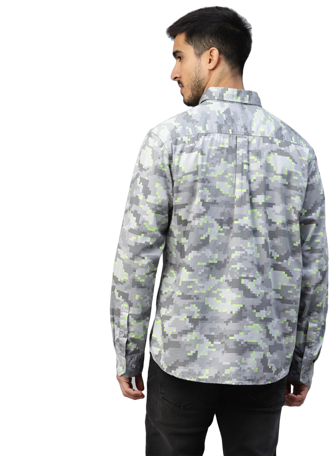 Image of Royal Enfield Men Printed Casual Grey, Light Green Shirt