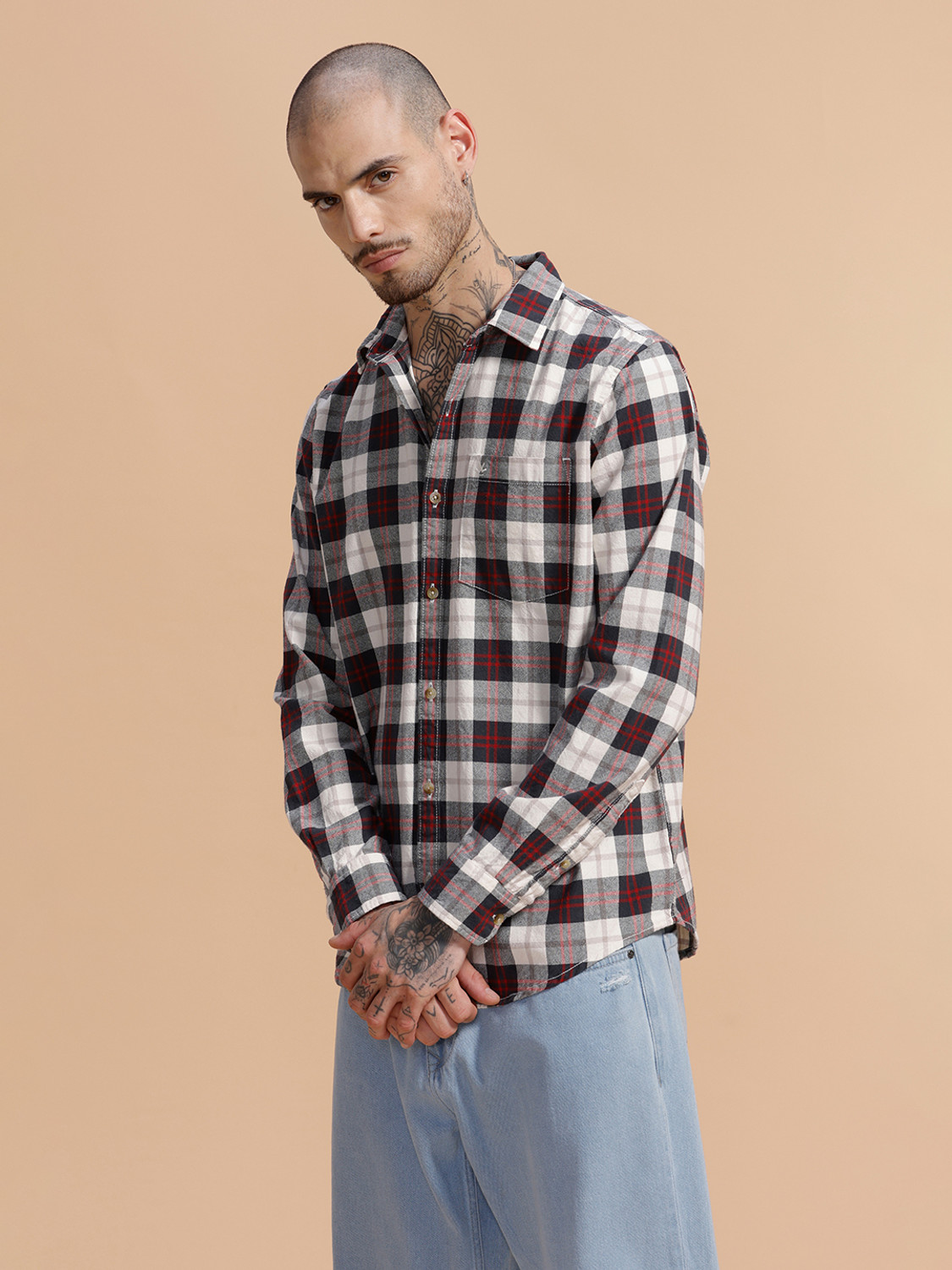Image of WROGN Men Checkered Casual Multicolor Shirt