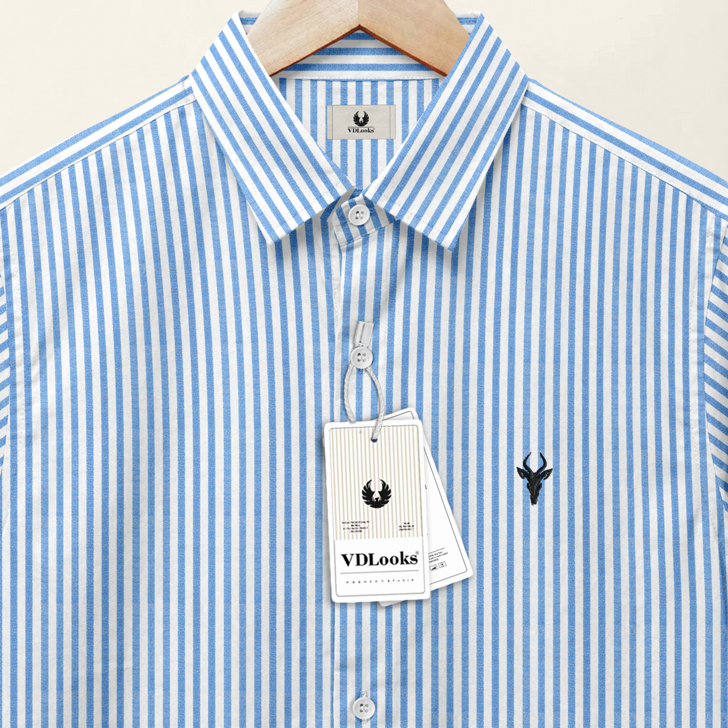 Image of vdlooks Men Striped Casual Blue, White Shirt