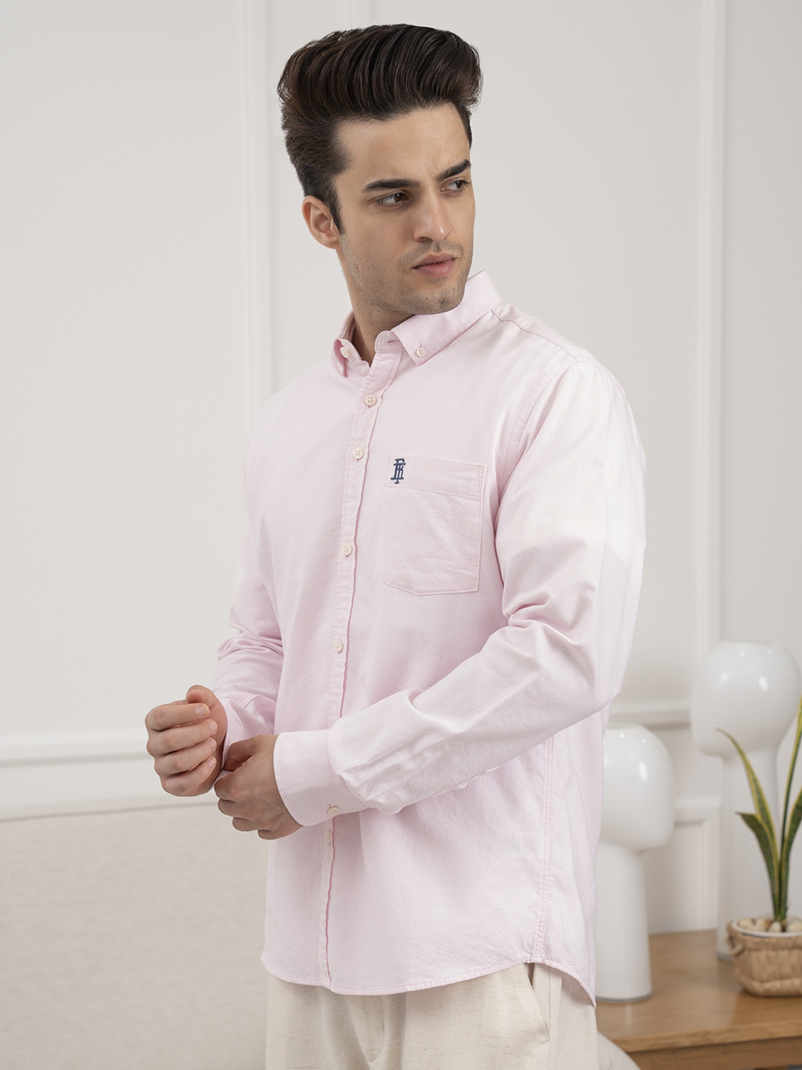 Image of RED TAPE Men Solid Casual Pink Shirt