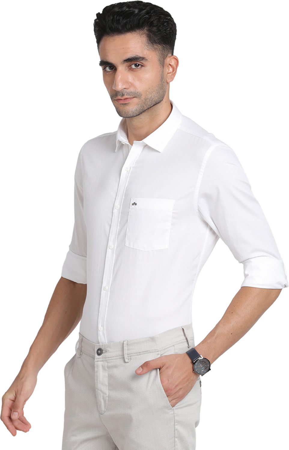 Image of TURTLE Men Self Design Casual White Shirt